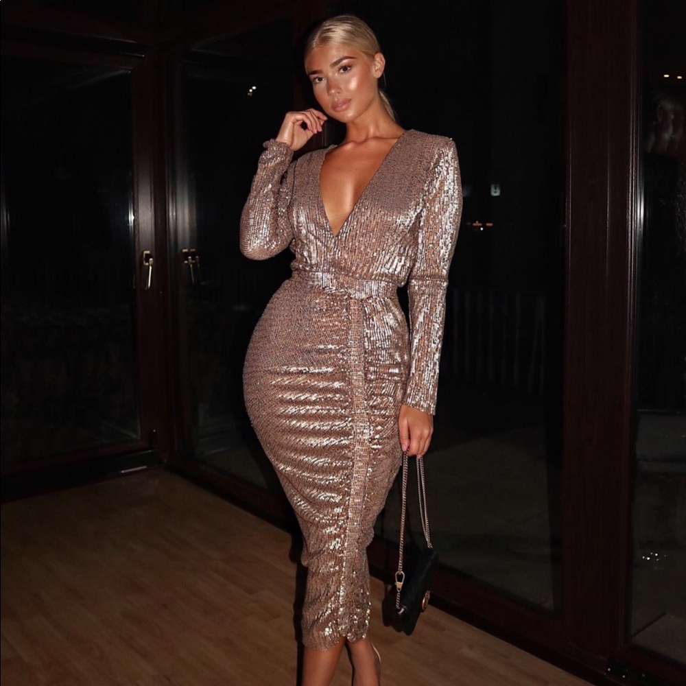 Gold Sequin Midi Dress